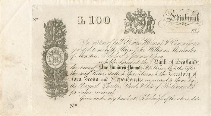 Bank of Scotland - 1840's dated £100 British Pounds Note